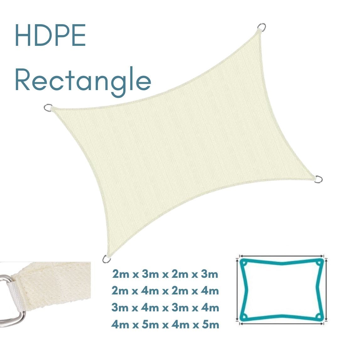 HDPE Rectangle Cream - Sun Shade Sail - UV Garden Canopy Awning - 2m x 3m, 2m x 4m, 3m x 4m, 4m x 5m - Clara Shade Sails - Clara Shade Sails - 2m x 3m -