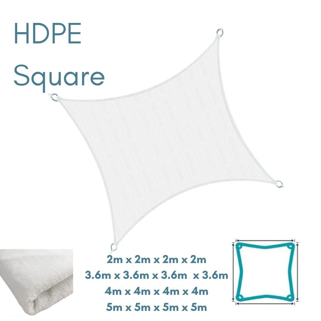 HDPE Square White - Sun Shade Sail - UV Garden Canopy Awning - 2m 3.6m 4m 5m - Clara Shade Sails - Clara Shade Sails - 2m -