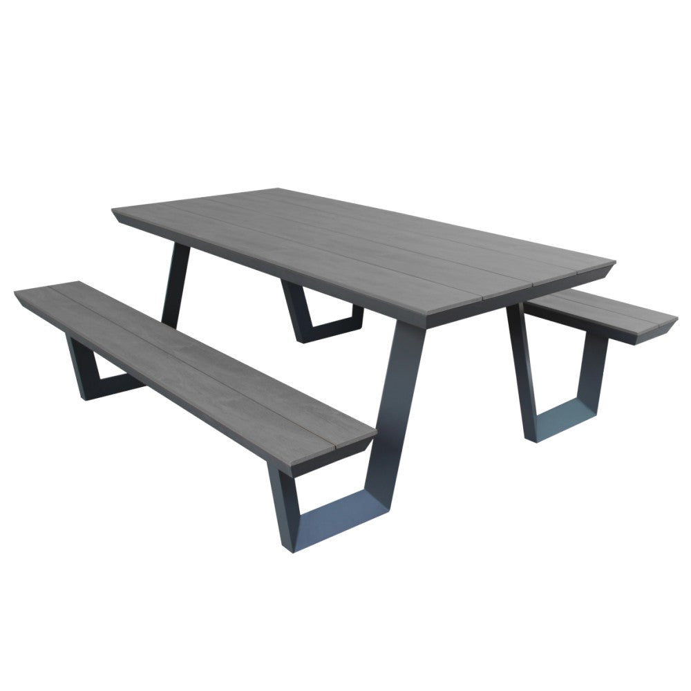Norfolk Leisure Wembly Picnic Table Bench Polywood and Aluminium - Anthracite/Grey - Clara Shade Sails - Norfolk Leisure -