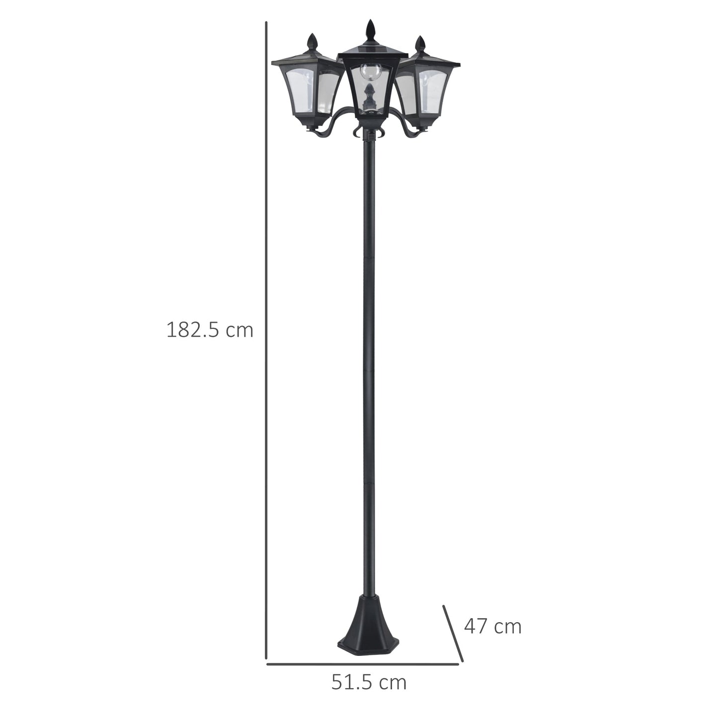 Outsunny 1.8m Traditional Victorian Style 3 - Way Solar Garden Lamp Post – Black - Clara Shade Sails - Outsunny -