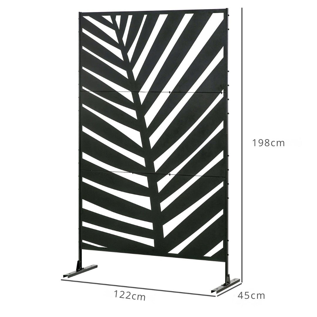 Outsunny Decorative Black Metal Garden Privacy Screen, Banana Leaf - Clara Shade Sails - Outsunny -