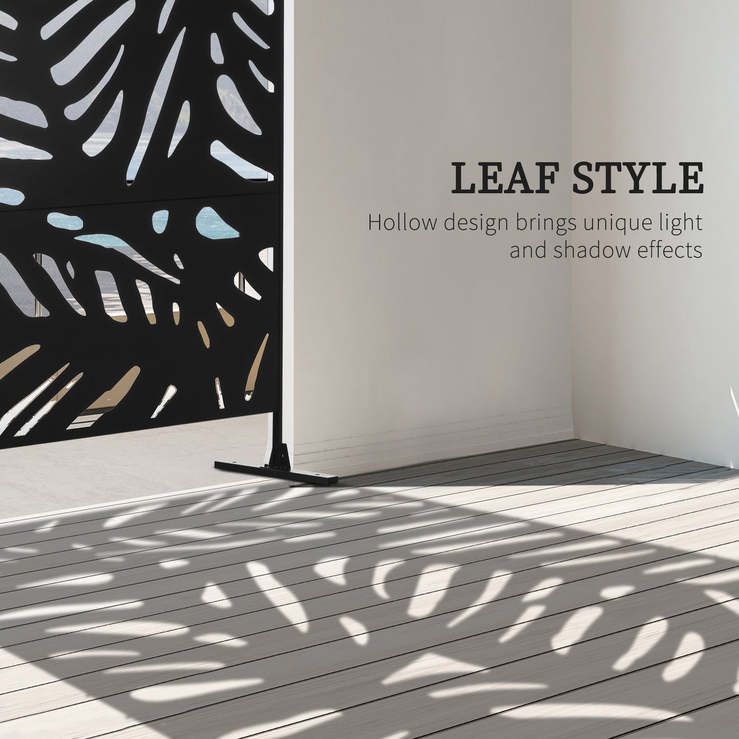 Outsunny Decorative Black Metal Garden Privacy Screen, Large Leaves Pattern - Clara Shade Sails - Outsunny -