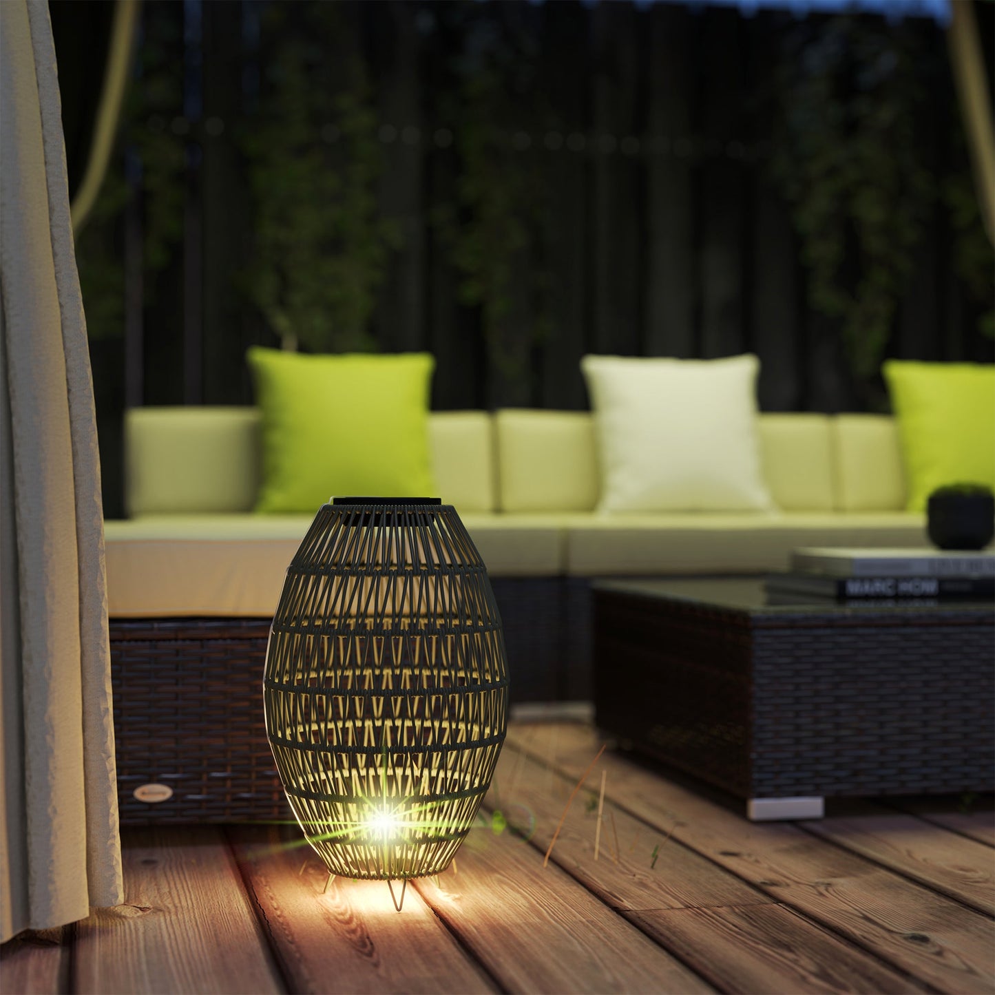 Outsunny Rattan Solar Outdoor Lamp, Brown or Grey - Clara Shade Sails - Outsunny - Grey -