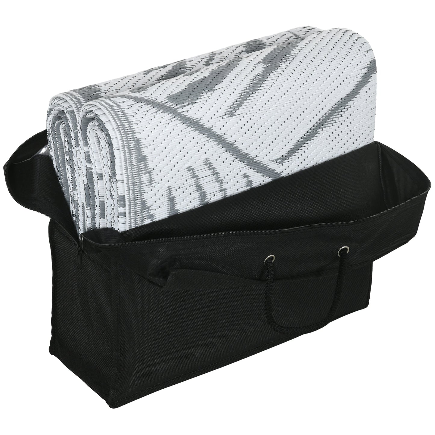 Outsunny Reversible Outdoor Garden Rug – Grey & White Leaf (182 x 274cm) - Clara Shade Sails - Outsunny -