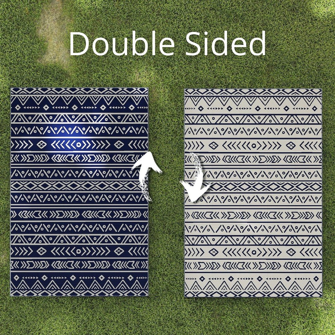 Outsunny Reversible Outdoor Rug with Carry Bag – Dark Blue & White (182cm × 274cm) - Clara Shade Sails - Outsunny -