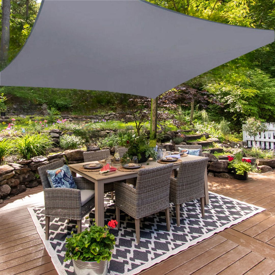 Coloured outdoor garden sun shade sail, conservatory blinds, UV resistant, water resistant, square, rectangle, triangle, cream, grey, blue, green, red, orange, sand