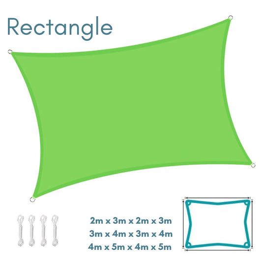 Rectangle Light Green Sun Shade Sail - Water Resistant UV Garden Canopy Awning 2m x 3m, 3m x 4m, 4m x 5m - Clara Shade Sails