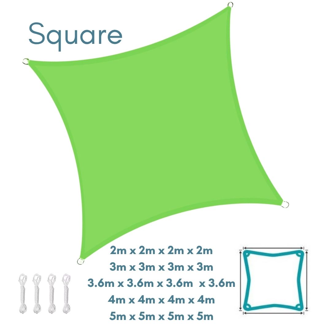 Square Light Green Sun Shade Sail - Water Resistant UV Garden Canopy Awning 2m 3m 3.6m 4m 5m - Clara Shade Sails