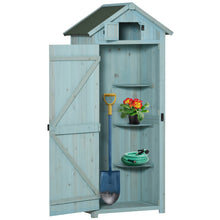 Outsunny Wooden Garden Shed, Utility Outdoor Small Shed with Lockable Double Doors, Removeable Shelves and Roof Hatch, Grey, Blue, Green, Natural Wood Brown