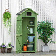 Outsunny Wooden Garden Shed, Utility Outdoor Small Shed with Lockable Double Doors, Removeable Shelves and Roof Hatch, Grey, Blue, Green, Natural Wood Brown