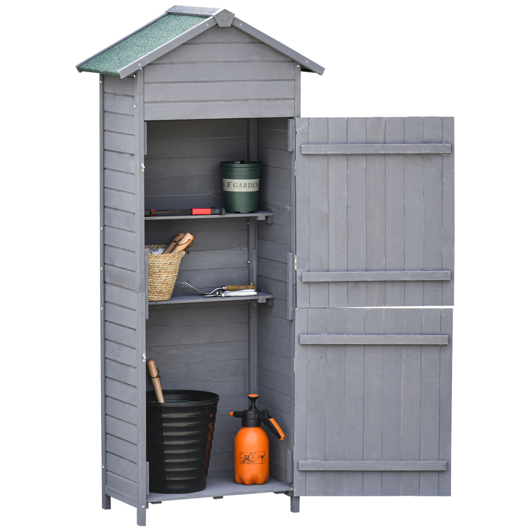 Outsunny Wooden Garden Storage Shed Utility Gardener Cabinet w/ 3 Shelves, Tilted-felt Roof and Two Lockable Doors, 79cm x 49cm x 191.5cm, Dark Grey, Natural Wood