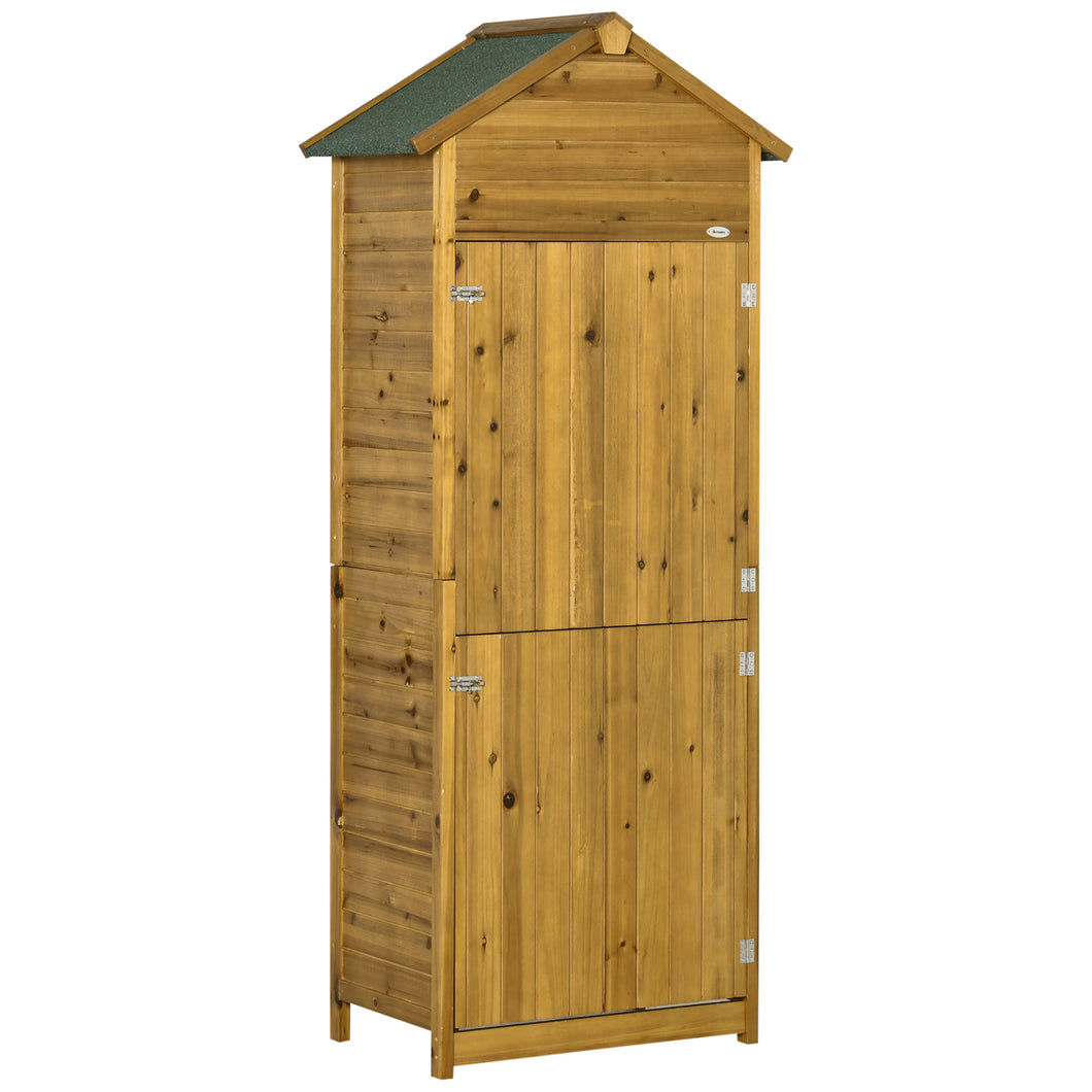 Outsunny Wooden Garden Storage Shed Utility Gardener Cabinet w/ 3 Shelves, Tilted-felt Roof and Two Lockable Doors, 79cm x 49cm x 191.5cm, Dark Grey, Natural Wood