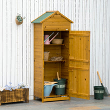 Outsunny Wooden Garden Storage Shed Utility Gardener Cabinet w/ 3 Shelves, Tilted-felt Roof and Two Lockable Doors, 79cm x 49cm x 191.5cm, Dark Grey, Natural Wood