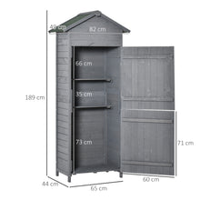 Outsunny Wooden Garden Storage Shed Utility Gardener Cabinet w/ 3 Shelves, Tilted-felt Roof and Two Lockable Doors, 79cm x 49cm x 191.5cm, Dark Grey, Natural Wood