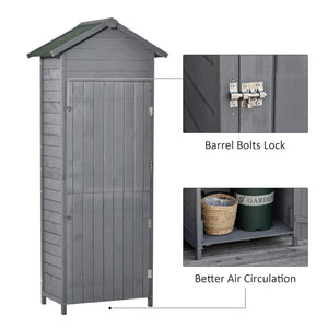 Outsunny Wooden Garden Storage Shed Utility Gardener Cabinet w/ 3 Shelves, Tilted-felt Roof and Two Lockable Doors, 79cm x 49cm x 191.5cm, Dark Grey, Natural Wood