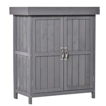 Outsunny Wooden Garden Storage Shed with Hinged Roof and Shelves, Outdoor Storage Cabinet Chest, Double Doors, 74 x 43 x 88cm, Grey, Natural Wood