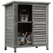 Outsunny Garden Shed Wooden Garden Storage Shed Shutter Panel 2 Door Unit Solid Fir Wood Garage Tool Organisation Cabinet, 87L x 46.5W x 96.5Hcm, Grey, Natural Wood