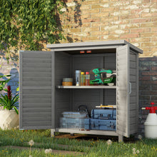 Outsunny Garden Shed Wooden Garden Storage Shed Shutter Panel 2 Door Unit Solid Fir Wood Garage Tool Organisation Cabinet, 87L x 46.5W x 96.5Hcm, Grey, Natural Wood