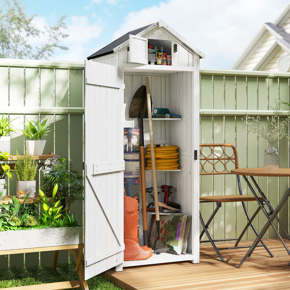 Outsunny Wooden Vertical Garden Shed - Natural Wood, Grey, Green, Blue, White - Clara Shade Sails