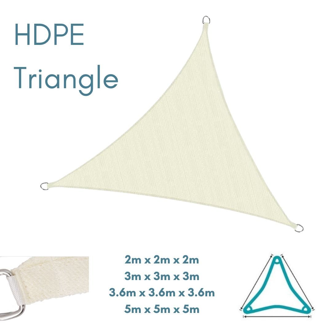 HDPE Equilateral Triangle Cream - Sun Shade Sail - UV Garden Canopy Awning - 2m 3m 3.6m 5m - Clara Shade Sails - Clara Shade Sails - 2m - 
