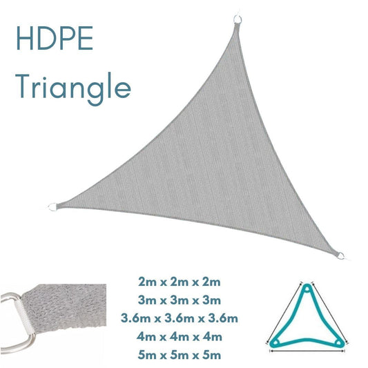 HDPE Equilateral Triangle Grey - Sun Shade Sail - UV Garden Canopy Awning - 2m 3m 3.6m 4m 5m - Clara Shade Sails - Clara Shade Sails - 2m - 
