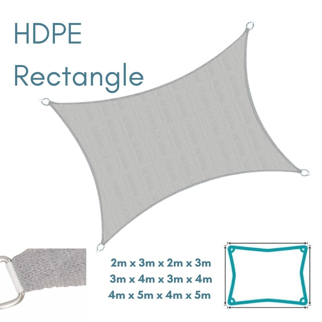 HDPE Rectangle Grey - Sun Shade Sail - UV Garden Canopy Awning - 2m x 3m, 3m x 4m, 4m x 5m - Clara Shade Sails - Clara Shade Sails - 2m x 3m - 