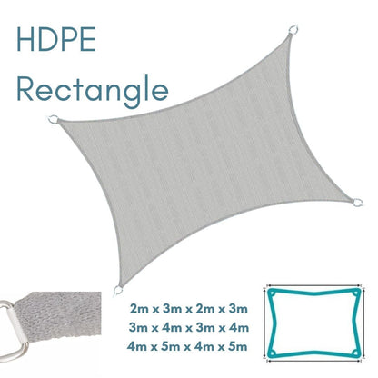 HDPE Rectangle Grey - Sun Shade Sail - UV Garden Canopy Awning - 2m x 3m, 3m x 4m, 4m x 5m - Clara Shade Sails - Clara Shade Sails - 2m x 3m - 