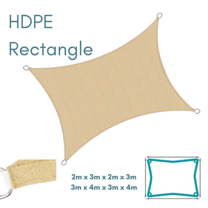 HDPE Rectangle Sand - Sun Shade Sail - UV Garden Canopy Awning - 2m x 3m, 3m x 4m - Clara Shade Sails - Clara Shade Sails - 2m x 3m - 