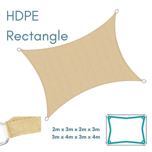 HDPE Rectangle Sand - Sun Shade Sail - UV Garden Canopy Awning - 2m x 3m, 3m x 4m - Clara Shade Sails - Clara Shade Sails - 2m x 3m - 