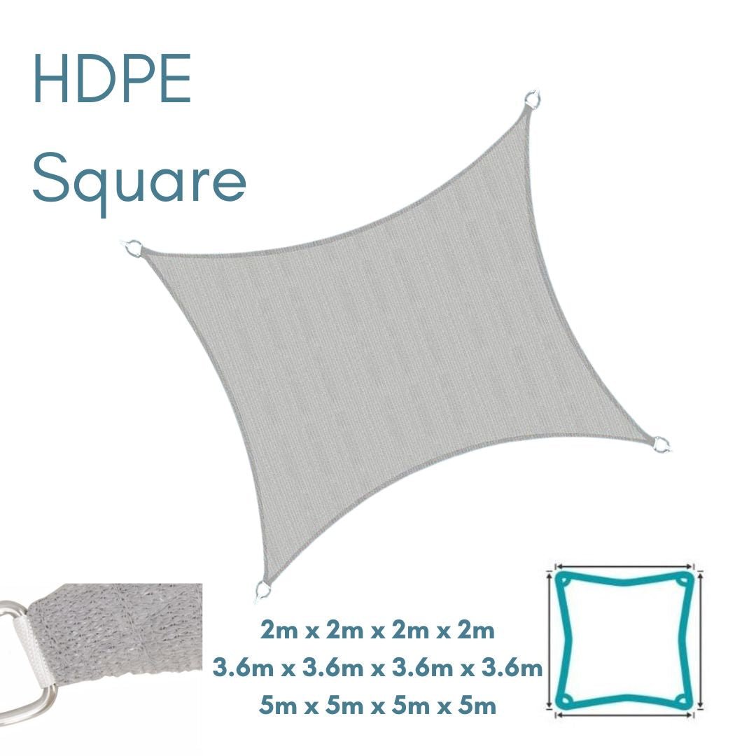 HDPE Square Grey - Sun Shade Sail - UV Garden Canopy Awning - 2m 3.6m 5m - Clara Shade Sails - Clara Shade Sails - 2m - 