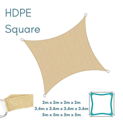 HDPE Square Sand - Sun Shade Sail - UV Garden Canopy Awning - 2m 3.6m 5m - Clara Shade Sails - Clara Shade Sails - 2m - 