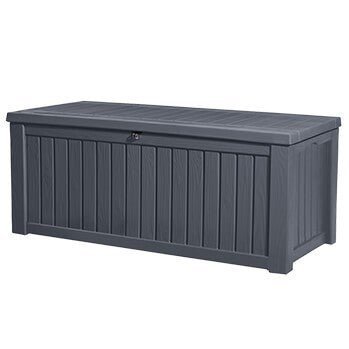 Keter - Rockwood Garden Storage Box Wood Effect 570L Anthracite - Clara Shade Sails
