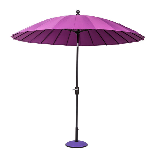Norfolk Leisure Geisha Style Garden Parasol Umbrellas - 2.7m Crank Handle and Tilt - Purple or Taupe - Clara Shade Sails