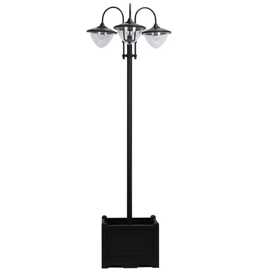 Outsunny 189cm 3 - Head Solar Lamp Post with Planter – Black - Clara Shade Sails - Outsunny - 