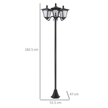 Outsunny 1.8m Traditional Victorian Style 3 - Way Solar Garden Lamp Post – Black - Clara Shade Sails - Outsunny - 