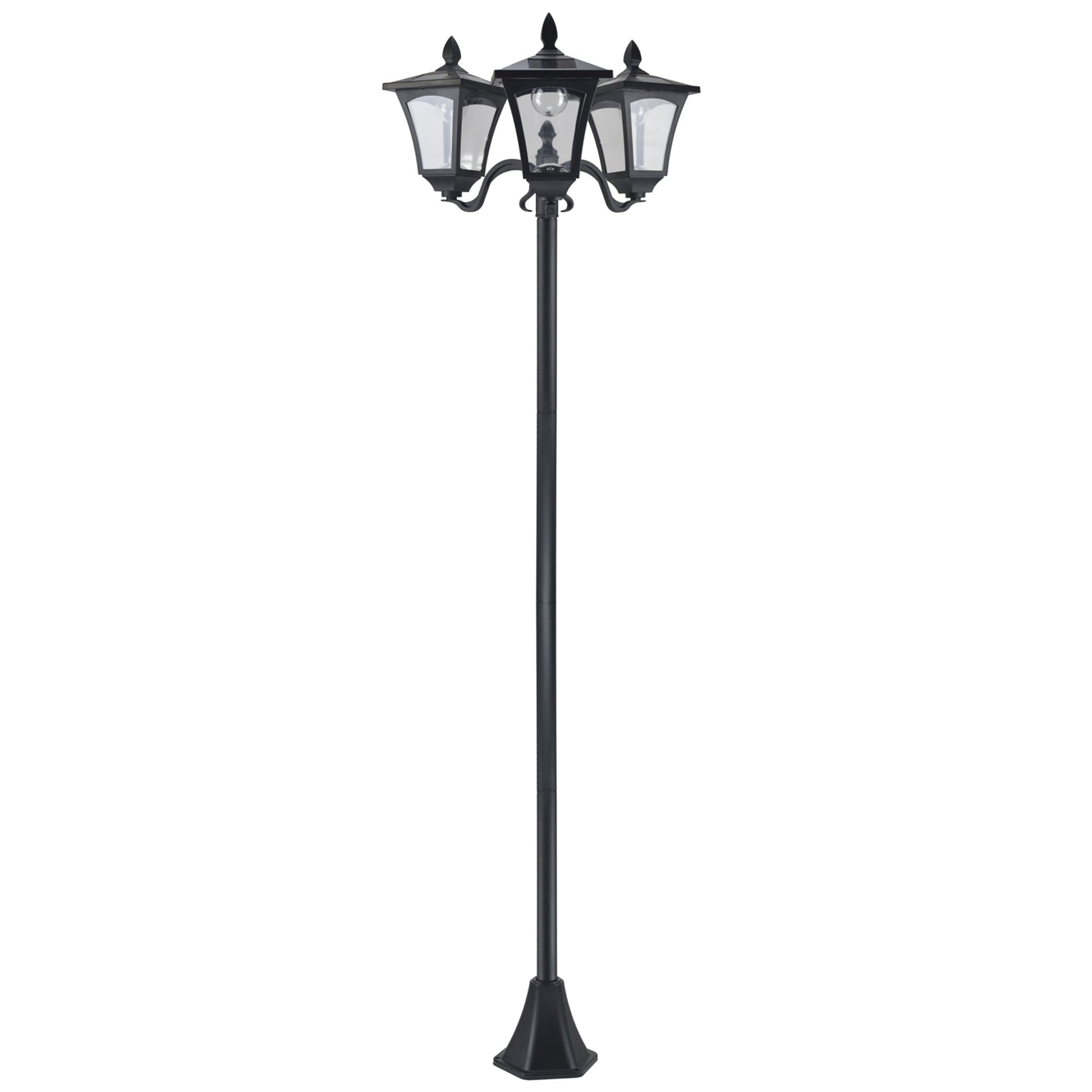 Outsunny 1.8m Traditional Victorian Style 3 - Way Solar Garden Lamp Post – Black - Clara Shade Sails - Outsunny - 