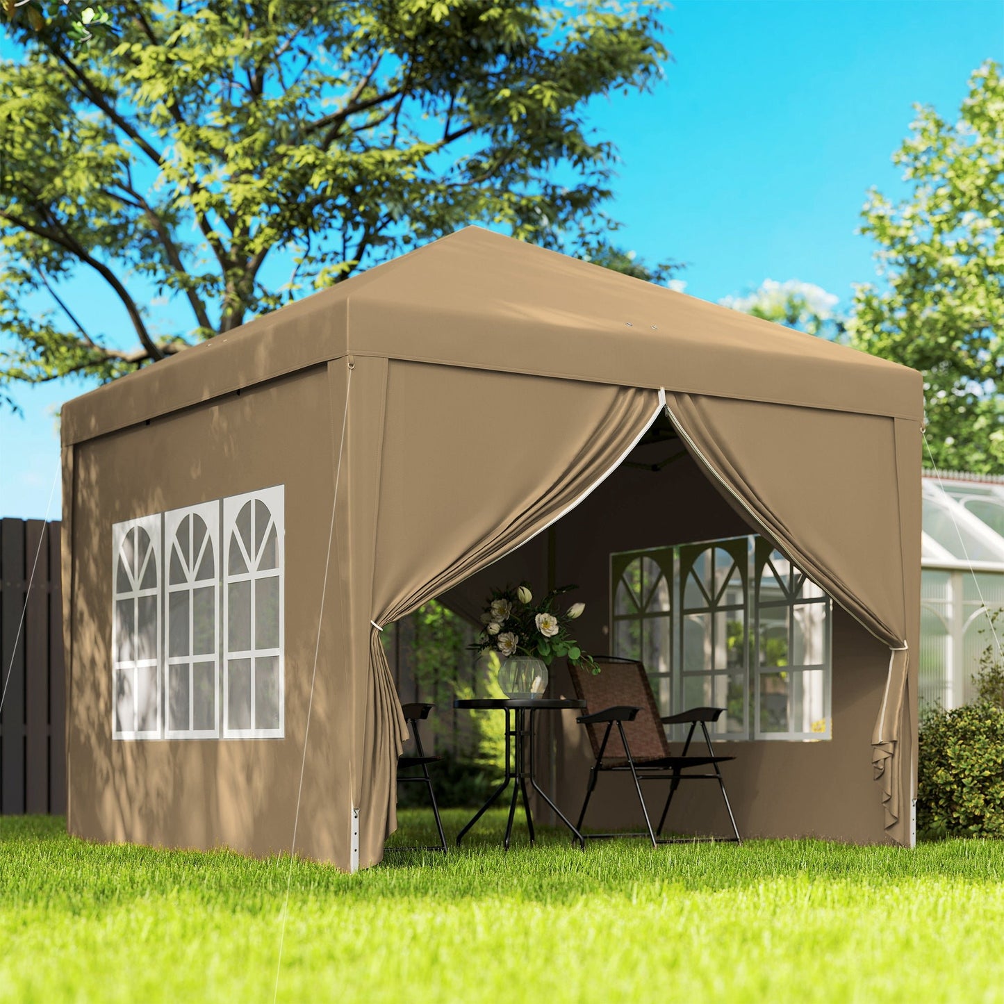 Outsunny 3m x 3m Pop Up Gazebo - Black, Grey, White, Blue, Green, Brown, Khaki - Clara Shade Sails - Outsunny - Khaki - 