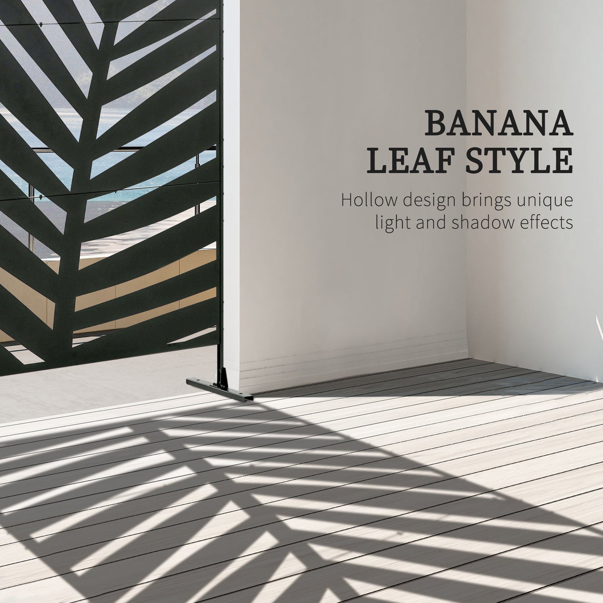 Outsunny Decorative Black Metal Garden Privacy Screen, Banana Leaf - Clara Shade Sails - Outsunny - 