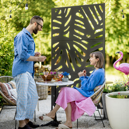 Outsunny Decorative Black Metal Garden Privacy Screen, Large Leaves Pattern - Clara Shade Sails - Outsunny - 