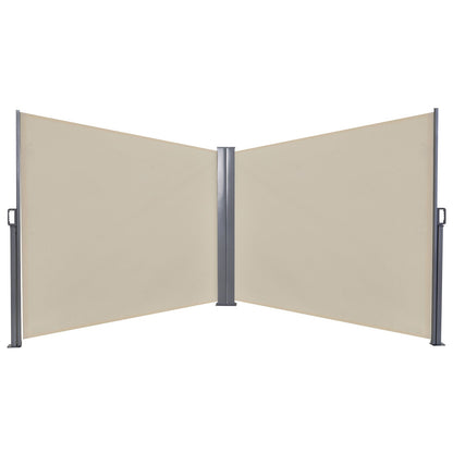 Outsunny Double Retractable Side Awning Privacy Screen, Beige - 6m x 1.6m - Clara Shade Sails - Outsunny - 