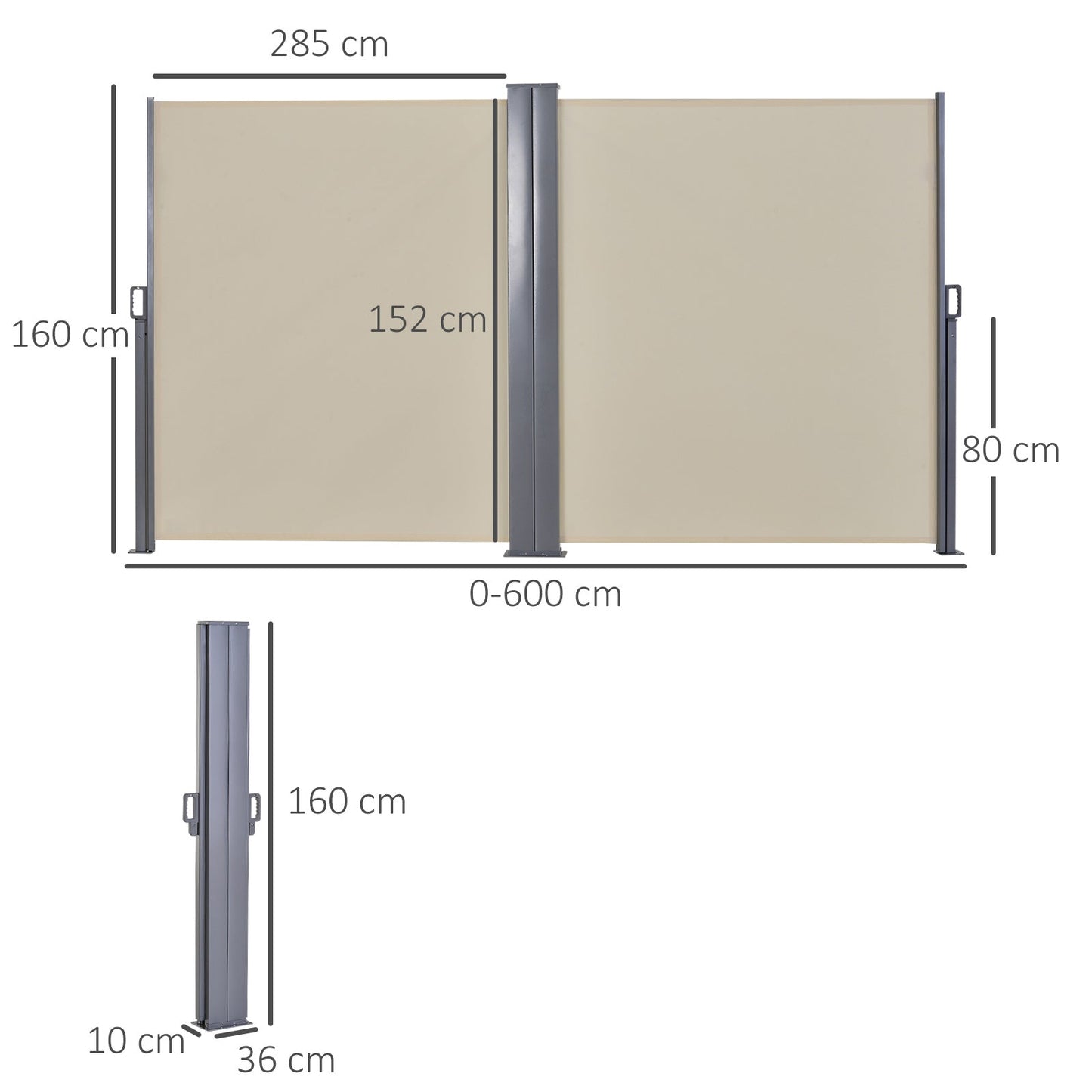Outsunny Double Retractable Side Awning Privacy Screen, Beige - 6m x 1.6m - Clara Shade Sails - Outsunny - 