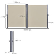 Outsunny Double Retractable Side Awning Privacy Screen, Beige - 6m x 1.6m - Clara Shade Sails - Outsunny - 