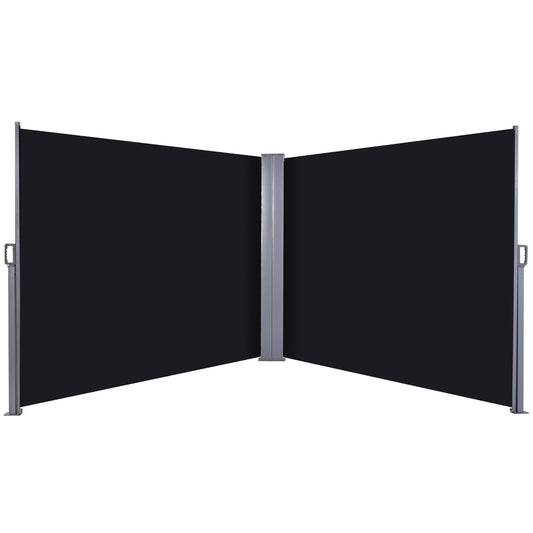 Outsunny Double Retractable Side Awning Privacy Screen, Black - 6m x 1.8m - Clara Shade Sails - Outsunny - 