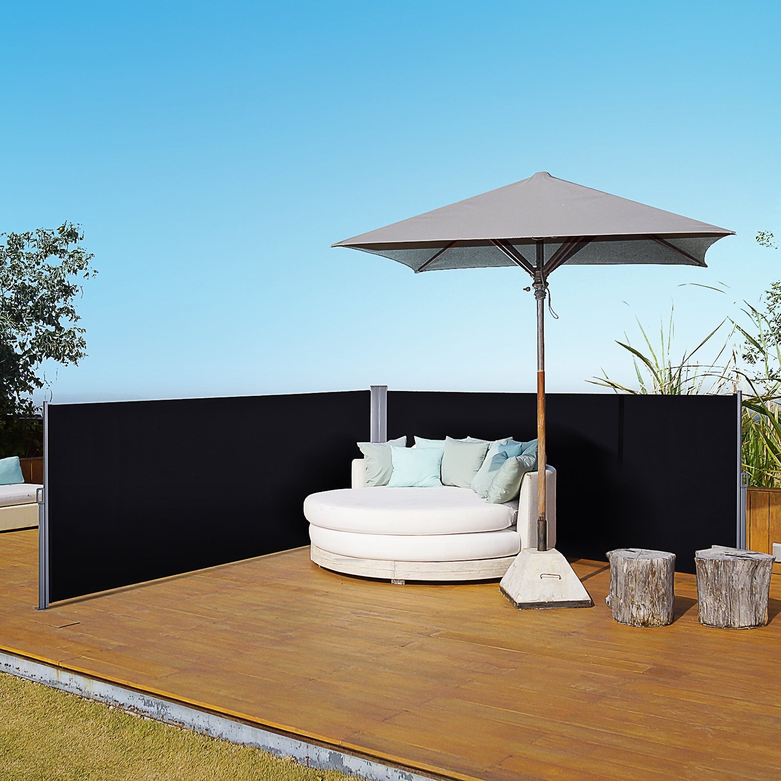 Outsunny Double Retractable Side Awning Privacy Screen, Black - 6m x 1.8m - Clara Shade Sails - Outsunny - 