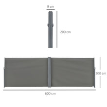 Outsunny Double Retractable Side Awning Privacy Screen, Grey - 6m x 2m - Clara Shade Sails - Outsunny - 