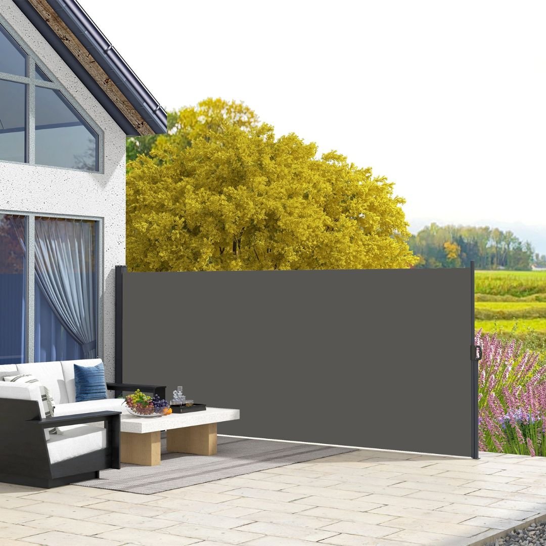 Outsunny Retractable Side Awning Privacy Screen, Black, Dark Grey or Light Grey - 4m x 1.8m - Clara Shade Sails - Outsunny - Black - 