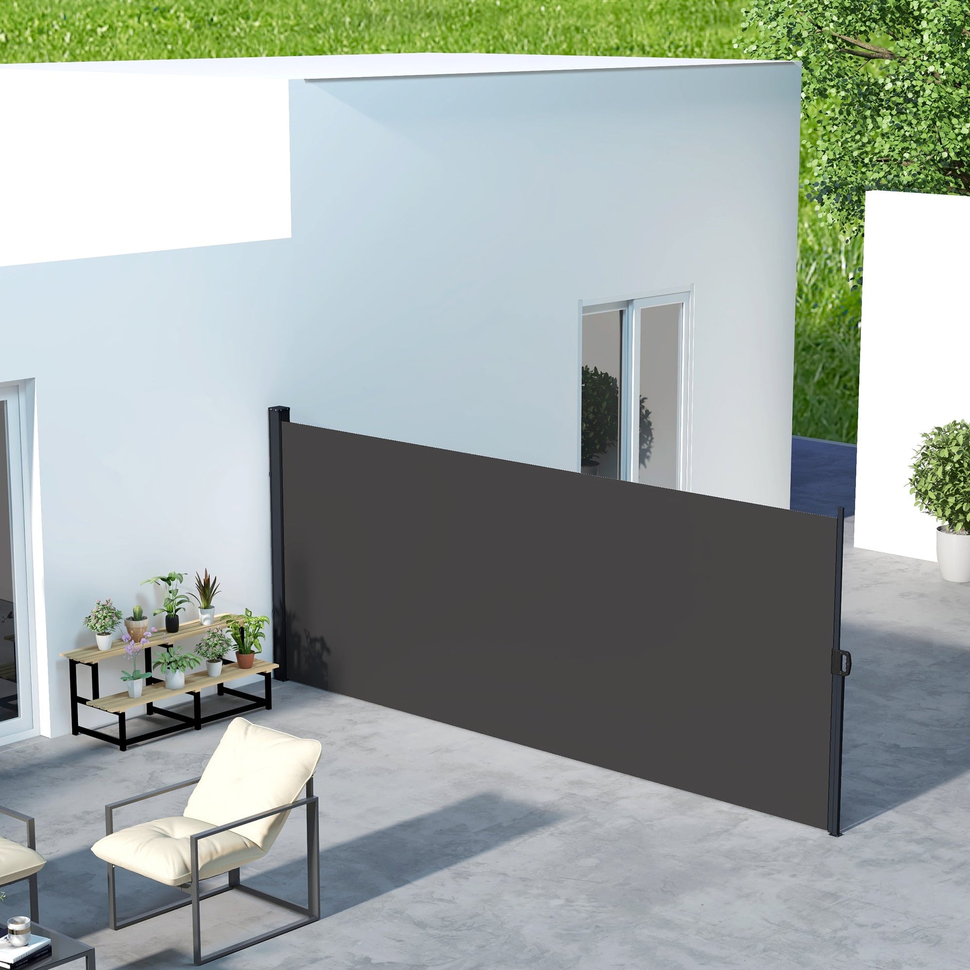 Outsunny Retractable Side Awning Privacy Screen, Black, Dark Grey or Light Grey - 4m x 1.8m - Clara Shade Sails - Outsunny - Black - 