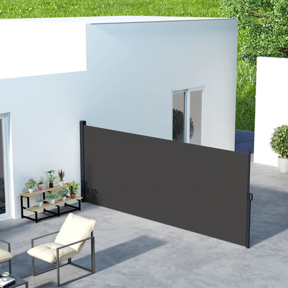 Outsunny Retractable Side Awning Privacy Screen, Black, Dark Grey or Light Grey - 4m x 1.8m - Clara Shade Sails - Outsunny - Black - 