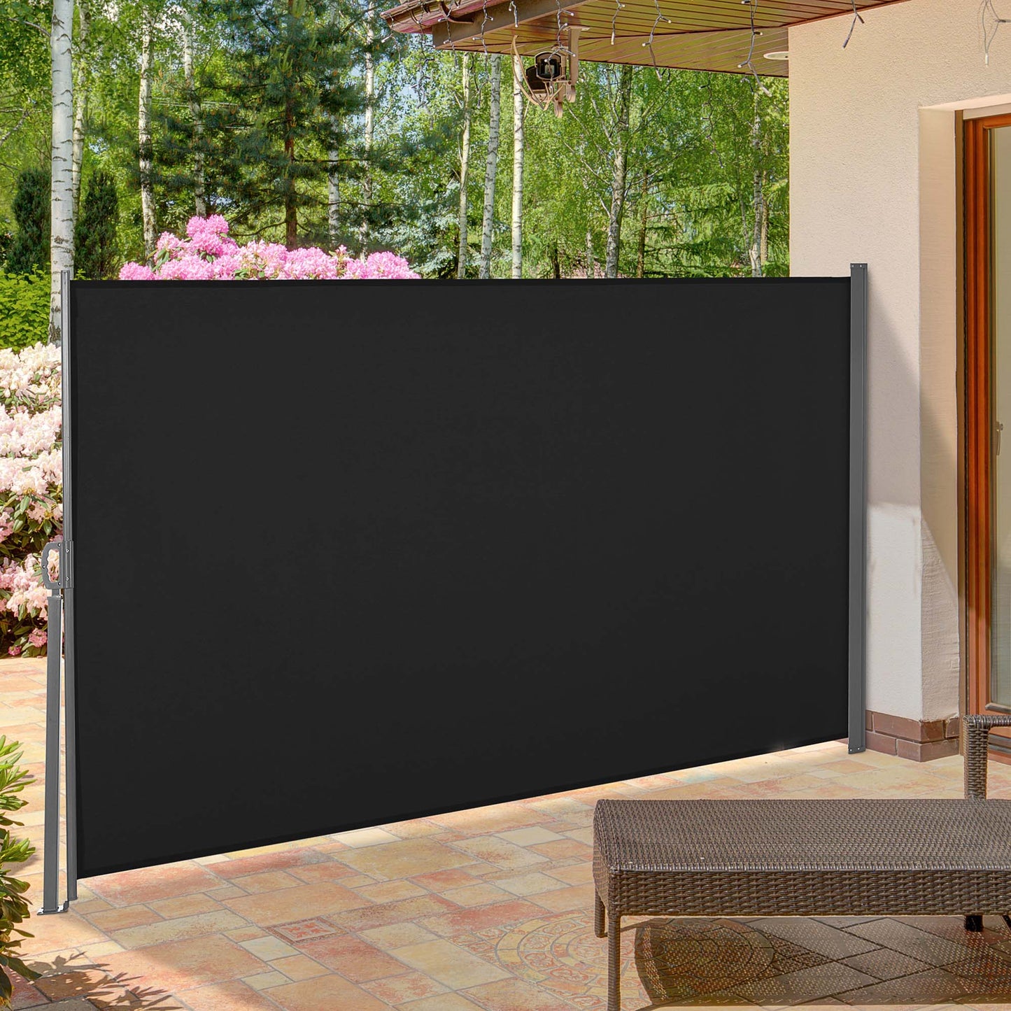 Outsunny Retractable Side Awning Privacy Screen, Grey, Black or Cream - 3m x 1.6m - Clara Shade Sails - Outsunny - Black - 