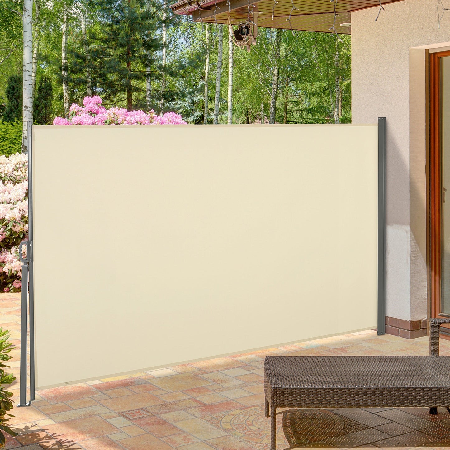 Outsunny Retractable Side Awning Privacy Screen, Grey, Black or Cream - 3m x 1.6m - Clara Shade Sails - Outsunny - Cream - 